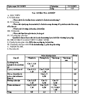 Giáo án Giải tích Lớp 12 - Tiết 19 Kiểm tra 45 phút - Năm học 2019-2020